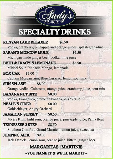 andy's place holly menu